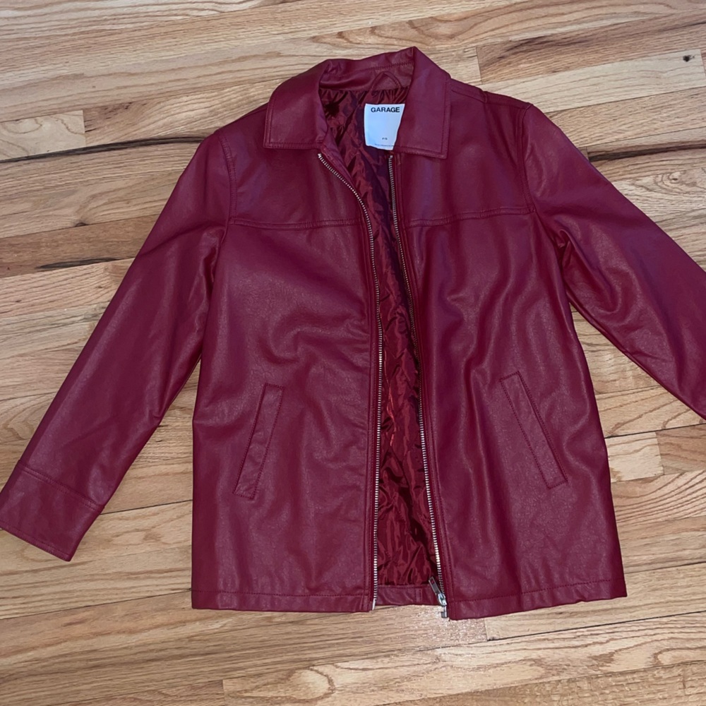 Red faux leather jacket